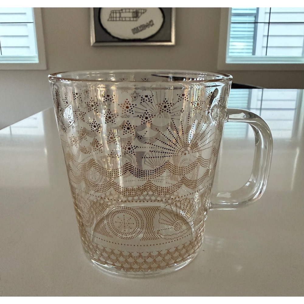Starbucks 2017 Golden Sea Pattern Anniversary Clear Glass Mug Gold Detail